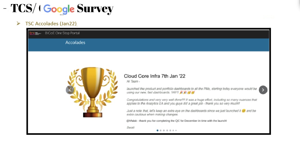 TCS recognition and award